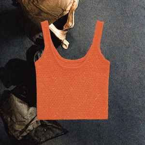 OEM Custom Shoulder Strap Orange Color Woven Breathable Short Casual Fashion Women's <b>Crop</b> Tank <b>Tops</b> - Product Image 3