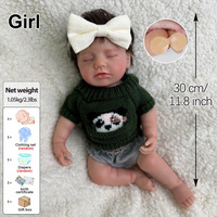 30cm Silikon Reborn Baby Puppe Lebensechte Schlafende Neugeborene Weiche Realistische Silikonpuppe mit Handbemaltem Wangenrouge und Haaren