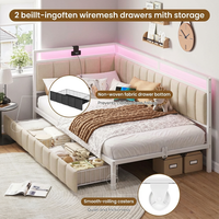 Cadre de lit d'angle en métal Deluxstar, durable, silencieux, avec tête de lit inclinable et réglable, lumières LED, station de charge, chambre à coucher, appartement