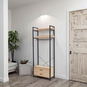 Appendiabiti <span class=keywords><strong>da</strong></span> <span class=keywords><strong>Parete</strong></span> di Lusso in Stile Europeo, Moderno e Personalizzabile, con 4 Ripiani in Legno Regolabili per Cabina Armadio - Product Image 2