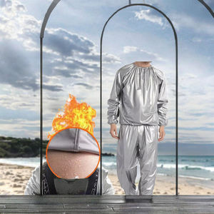 VIGFIT Men's Women's Autumn Nylon Anti-Bacterial Long Sleeve V-neck Drawstring Closure Sweat <b>Sauna</b> <b>Suit</b> for Fitness Weight Loss - Product Image 3