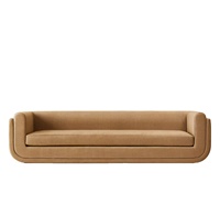 Canapé rembourré pour salon et restaurant, structure en U, courbes continues en tissu, longue banquette
