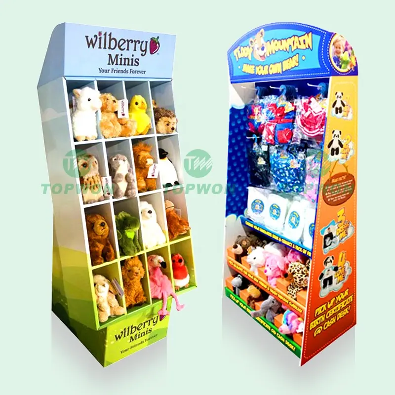 Custom Supermarket Retail Toy Display Rack Cardboard Pop Display Stand Playing Card Cartoon Plush Toys Display Stand