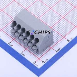 250-206 Spring Terminal Block Through hole Component (THT),P=3.5mm Connector 1x6P 3.5mm Gray 6P - Product Image 1