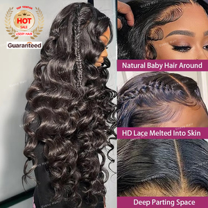 Ban đầu các nhà cung cấp mật độ 250% Brazil sâu lỏng sóng tóc giả ren phía trước dài HD Phía trước trong suốt glueless nguyên tóc giả tóc con người - Product Image 4