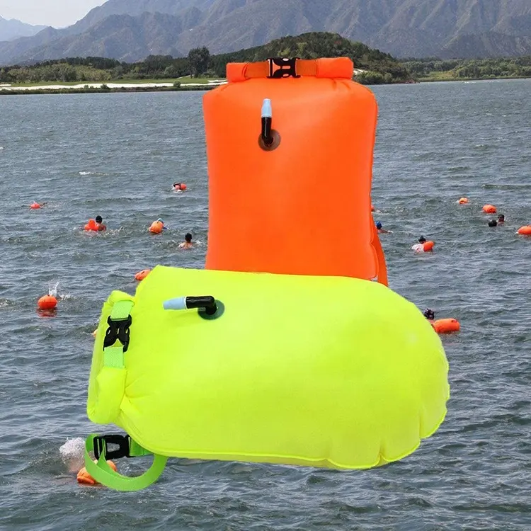 Custom Logo Waterproof Floating Swim Dry Bag Buoy Open Water PVC Inflatable Safety Life 18 litre Dry Bag Swimming Buoy