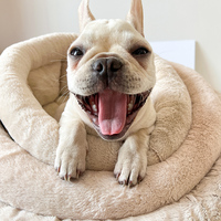 Vente en gros de canapé-lit d'intérieur écologique à rayures multicolores pour animaux de compagnie, lit rond à quantité minimale de commande basse pour chiens et chats
