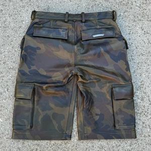 Topshow Garment Custom Vintage 6 PocketS Camo Genuine <b>Leather</b> Cargo <b>Shorts</b> <b>Men</b> - Product Image 2