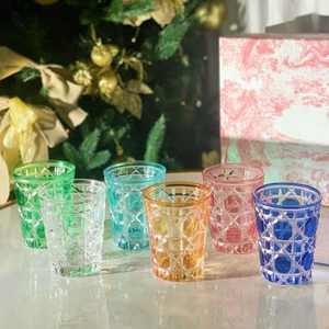 Juego de Vasos de Vidrio con Patrón de Diamantes Coloridos, 6 Piezas, Vasos de Chupito de Colores, Juego de Regalo para Bar y Hogar, Regalo para Festivales, Regalos de Boda - Product Image 1