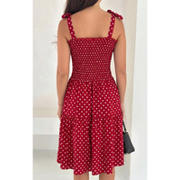 Robe d'été à pois pour femmes, tissu viscose, longueur 100 cm, volants, bretelles extensibles, tenue décontractée