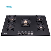 Table de cuisson à gaz encastrable Xunda OEM à 5 brûleurs avec plateau en verre et système FFD Euro pour usage domestique en cuisine