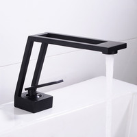 Robinet de lavabo moderne à levier unique en laiton noir carré, robinet de lavabo à trou unique en laiton noir pour eau chaude et froide