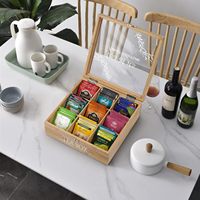 Boîte à thé en bois durable Organisateur de support de sachet de thé à 9 compartiments avec couvercle en verre pour accessoires de boîte à bonbons à usage domestique