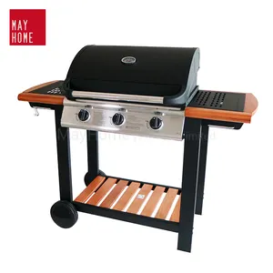 semi-wood trolley 3 burners outdoor gas grill EL-1103TWHK