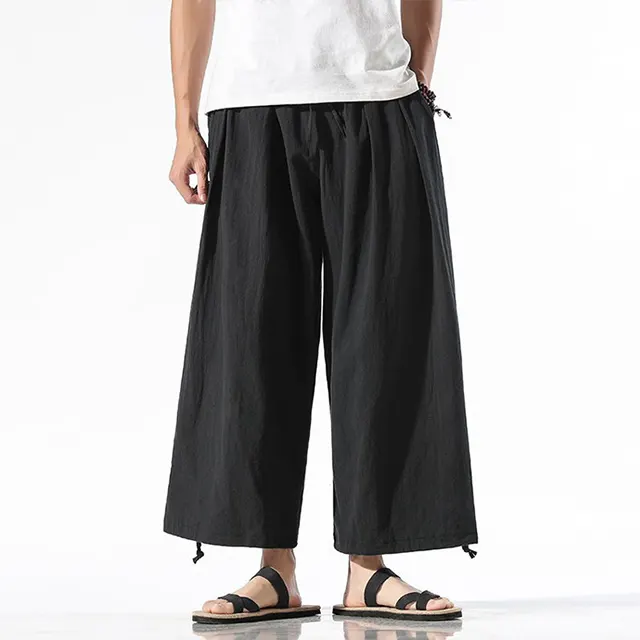 Hip-hop harem trousers men's simple loose Chinese style linen casual pants black hip hop pants