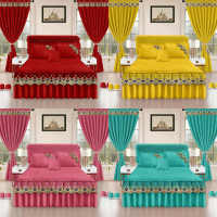 Ensemble de literie matelassé à volants 5 pièces King Size avec jupe de lit et rideaux assortis – Vente en gros