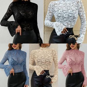 2025 New Arrival Sexy Cashew Flower Lace Slim-Fit Flattering <strong>Blouse</strong> for Outerwear or Layering with Bell Sleeves for Women - Product Image 4