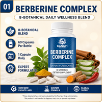 Capsules de complexe de berbérine 195 mg HCL avec extrait de thé vert, cannelle de Ceylan, curcumine, mélange de 8 plantes, 60 gélules, OEM