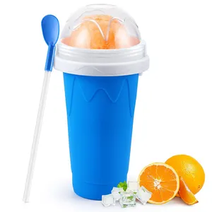 Durable Quick-Frozen Ice Cream Maker with Lid and Spoon Slushy Ice Cup Tool for Smoothies and Frozen Treats