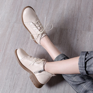 Botines altos de lujo para mujer, botines planos informales de cuero con cordones de piel, cierre de cremallera, resistentes al desgaste para Otoño e Invierno - Product Image 3