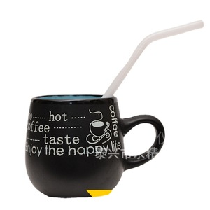 Seeking Excellence Ceramic Mug With <b>Straw</b> Black Coffee Cup For Daily Use - Product Image 1