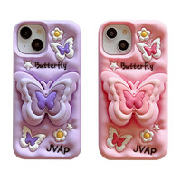 Coque de téléphone portable en silicone avec support papillon 3D pour iPhone 11 12 13 14 15 Pro Max 16 Plus Coque arrière en caoutchouc souple Funda