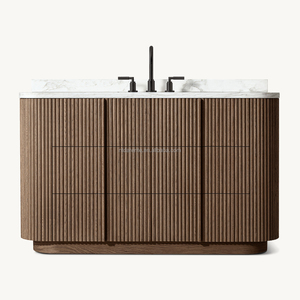 <span class=keywords><strong>Mobile</strong></span> <span class=keywords><strong>bagno</strong></span> in rovere massiccio, con piano in marmo Carrara scanalato a 6 cassetti, per villa di lusso, lavabo, credenza nordica, mobiletto in legno - Product Image 3