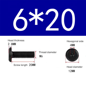 Tornillo de Cabeza Hexagonal M6 X 20 GR5, Acero con Óxido Negro, Diámetro de Cabeza de 12 mm, Lado Hexagonal de 4 mm con Tuercas para Fijación Industrial - Product Image 1