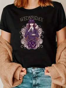 Elegant Women's Blouse &amp; <strong>T</strong>-<strong>shirt</strong> <strong>WEDNESDAY</strong> Pattern Print-Loose Casual Jersey Fabric Mid-length Anti-Pilling Soft Fashionable - Product Image 2