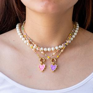 Fashion Women Gold Plated Pendant Necklace Stainless Steel Pearl Beaded <strong>Heart</strong> Choker Necklace Jewelry - Product Image 2