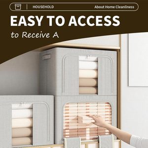 Toys Clothes <b>Storage</b> <b>Box</b> Steel Frame Linen Cloth <b>Folding</b> Transparent Fabric <b>Storage</b> Organizer Bins for Closet Supplier - Product Image 4