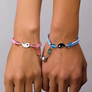 Pulsera De Pareja Silk Thread Braided Couple <b>Bracelet</b> 2 Pcs Daisy Tai Chi <b>Infinity</b> Sign Butterfly Magnetic Heart Charm <b>Bracelets</b> - Product Image 4