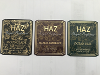 Badge en aluminium personnalisé de qualité supérieure avec impression sérigraphique pour flacons de cosmétiques et de parfums, formes personnalisées, lettres sportives, thèmes variés