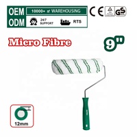 Brosse cylindrique en microfibre de 230 mm (9 pouces) avec tige de 6 mm et fibres de 12 mm de hauteur pour peinture murale intérieure avec 4 tiges d'assistance