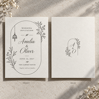 Invitations de mariage élégantes à l'effigie de plantes bohèmes, cartes d'invitation de mariage avec art linéaire, impression personnalisée, invitation de mariage minimaliste