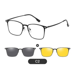 2024 al por mayor marco cuadrado <span class=keywords><strong>de</strong></span> metal Anti Luz Azul 2 en 1 conducción nocturna clip polarizado amarillo en gafas <span class=keywords><strong>de</strong></span> sol para hombres - Product Image 4