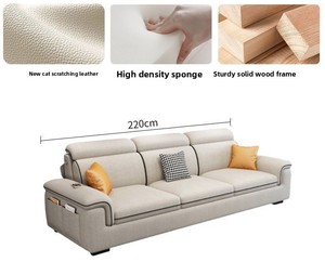 Sofá de Tela Rectangular de 3 Plazas con Tecnología Moderna para Sala de Estar, Relleno de Esponja, Elegante para el Hogar - Product Image 5