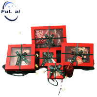 Boîte cadeau fenêtre transparente carton rigide rectangulaire noël rouge coffret cadeau cosmétique boîte d'emballage sac avec fenêtre en pvc transparent