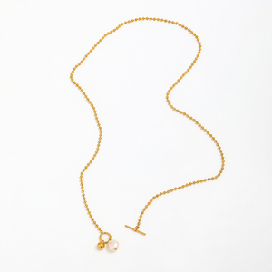 Joolim Jewelry 18K chapado en oro perla de agua dulce colgante Toggle Bead cadena collar joyería de acero inoxidable - Product Image 3