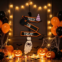 Plaque suspendue en bois pour Halloween, motif flèche, chat noir, balai de sorcière, araignée, pour porte d'entrée, porche, mur, décoration de fête