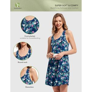 ชุดนอนผ้าใยไผ่ BambooBud สำหรับผู้หญิง แบบไม่มีแขน ระบายความร้อน คอกว้าง ลายดอกไม้ ทรงเอไลน์ ไซส์ S-XXL - Product Image 2