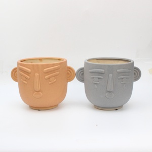 Maceta de cerámica <span class=keywords><strong>para</strong></span> interior/exterior de estilo vintage con orificio de drenaje, bonita maceta suculenta <span class=keywords><strong>y</strong></span> de <span class=keywords><strong>cactus</strong></span>, diseño de cara <span class=keywords><strong>y</strong></span> cabeza - Product Image 1