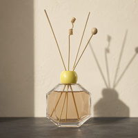 Bouteille diffuseur de parfum en verre carrée géométrique 100ml 200ml, conteneur vide pour parfum d'intérieur avec bouchon coloré et logo personnalisé