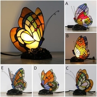 Nouvelle tendance à côté de la table vitrail animal veilleuse abat-jour fait main beurre mouche tiffnay lampe pour chevet