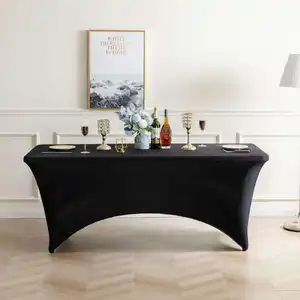 24 pièces rectangulaire 4FT noir extérieur fête mariage élastique Spandex Table couvre nappes pour événements