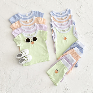 Ensemble Estival 3 Pièces pour Nouveau-Né Garçon ou Fille, Vêtements Décontractés en Coton avec Broderie Pêche Dessin Animé et Veste Aérée Sans Manches - Product Image 2