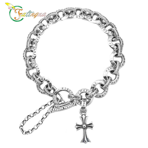 <span class=keywords><strong>Bracciale</strong></span> Vintage a Croce Fatingna per Uomo, Placcato <span class=keywords><strong>Argento</strong></span>, Gioielli alla Moda, Braccialetti con Lettere Personalizzate, Catena a Maglie - Product Image 2