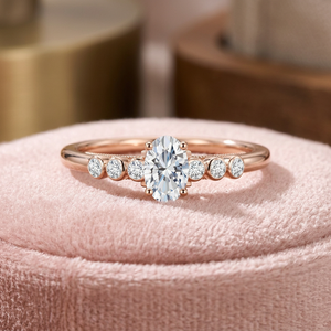 Bague de fiançailles en diamant de laboratoire de taille ovale certifié IGI avec diamants latéraux, or 10K 14K 18K, argent 925 935, pour anniversaire - Product Image 1
