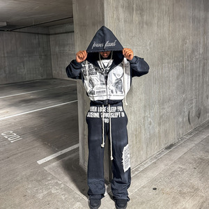 <span class=keywords><strong>Felpa</strong></span> <span class=keywords><strong>con</strong></span> Cappuccio Personalizzata 100% Cotone Stile Streetwear Y2K <span class=keywords><strong>con</strong></span> Design <span class=keywords><strong>Oversize</strong></span> <span class=keywords><strong>con</strong></span> <span class=keywords><strong>Zip</strong></span>, Set Casual Trendy Hip-Hop Retrò - Product Image 3
