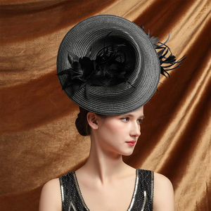 Iglesia verano sombrero para el Sol vestido de novia sombrero de novia gorra Floral mujeres ala ancha Organza flor playa protección solar sombreros de paja - Product Image 3